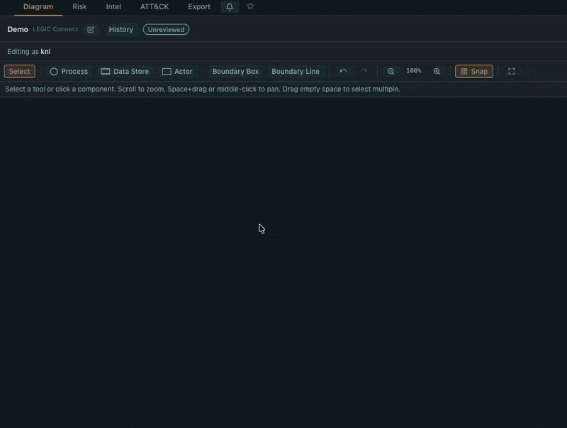 Animated demo of building a data flow diagram in ThreatWerk